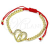 Pulsera Bolo Ajustable 03.207.0107.11 Oro Laminado, Diseño de Guadalupe y Corazón, con Blanca Micro Pave, Pulido, Tono Dorado (04 MM Thickness, 11 Inches Length)