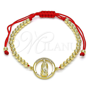 Pulsera Bolo Ajustable 03.207.0108.11 Oro Laminado, Diseño de Guadalupe y Bola, con Blanca Micro Pave, Pulido, Tono Dorado (04 MM Thickness, 11 Inches Length)