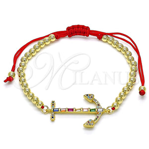 Pulsera Elegante 03.207.0119.11 Oro Laminado, Diseño de Ancla y Bola, con Multicolor Zirconia Cubica and Multicolor Micro Pave, Pulido, Tono Dorado (04 MM Thickness, 11 Inches Length)