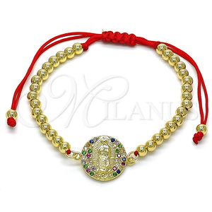 Pulsera Elegante 03.207.0121.11 Oro Laminado, Diseño de Guadalupe y Bola, con Multicolor Micro Pave, Pulido, Tono Dorado (04 MM Thickness, 11 Inches Length)