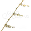 Tobillera de Dije 03.213.0092.10 Oro Laminado, Diseño de Llave y Cascavel, con Blanca Cristal, Pulido, Tono Dorado (01 MM Thickness, 10 Inches Length)