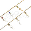 Tobillera de Dije 03.213.0092.10 Oro Laminado, Diseño de Llave y Cascavel, con Blanca Cristal, Pulido, Tono Dorado (01 MM Thickness, 10 Inches Length)