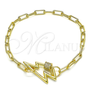 Pulsera Elegante 03.341.0043.08 Oro Laminado, Diseño de Paperclip, con Blanca Micro Pave, Pulido, Tono Dorado (04 MM Thickness, 8 Inches Length)