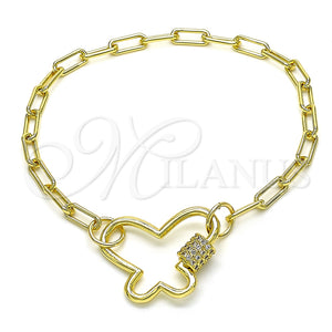 Pulsera Elegante 03.341.0045.08 Oro Laminado, Diseño de Paperclip y Mariposa, con Blanca Micro Pave, Pulido, Tono Dorado (04 MM Thickness, 8 Inches Length)
