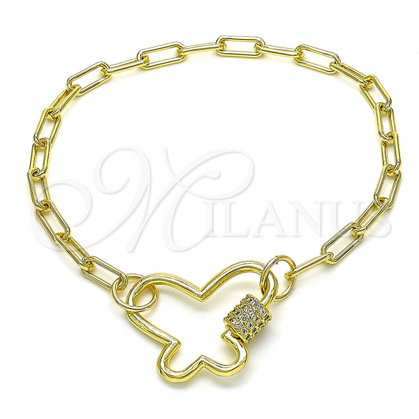 Pulsera Elegante 03.341.0045.08 Oro Laminado, Diseño de Paperclip y Mariposa, con Blanca Micro Pave, Pulido, Tono Dorado (04 MM Thickness, 8 Inches Length)