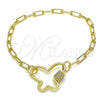Pulsera Elegante 03.341.0045.08 Oro Laminado, Diseño de Paperclip y Mariposa, con Blanca Micro Pave, Pulido, Tono Dorado (04 MM Thickness, 8 Inches Length)