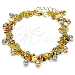 Pulsera de Dije 03.331.0029.08 Oro Laminado, Diseño de Bola y Cascavel, Pulido, Tres Tonos (05 MM Thickness, 8 Inches Length)