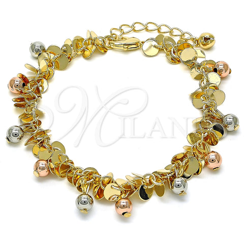 Pulsera de Dije 03.331.0029.08 Oro Laminado, Diseño de Bola y Cascavel, Pulido, Tres Tonos (05 MM Thickness, 8 Inches Length)