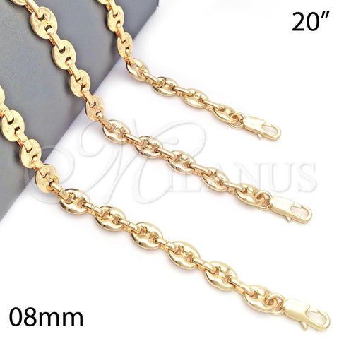 Gargantilla Basica 04.63.1311.20 Oro Laminado, Diseño de Puff Mariner, Pulido, Tono Dorado (08 MM Thickness, 20 Inches Length)