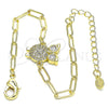 Pulsera Elegante 03.313.0028.07 Oro Laminado, Diseño de Búho y Paperclip, con Blanca Micro Pave, Pulido, Tono Dorado (03 MM Thickness, 7 Inches Length)