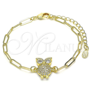 Pulsera Elegante 03.313.0028.07 Oro Laminado, Diseño de Búho y Paperclip, con Blanca Micro Pave, Pulido, Tono Dorado (03 MM Thickness, 7 Inches Length)