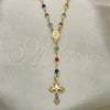 Rosario Mediano 09.326.0003.18 Oro Laminado, Diseño de Caridad del Cobre y Crucifijo, con Cristal Multicolor, Pulido, Tono Dorado