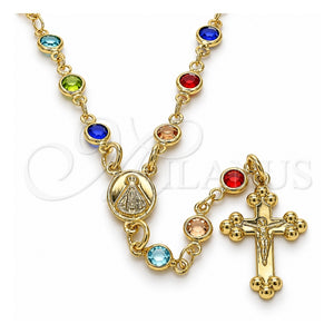 Rosario Mediano 09.326.0003.18 Oro Laminado, Diseño de Caridad del Cobre y Crucifijo, con Cristal Multicolor, Pulido, Tono Dorado