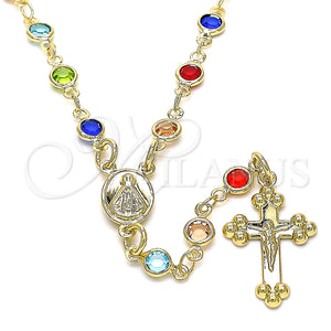 Rosario Mediano 09.326.0003.18 Oro Laminado, Diseño de Caridad del Cobre y Crucifijo, con Cristal Multicolor, Pulido, Tono Dorado