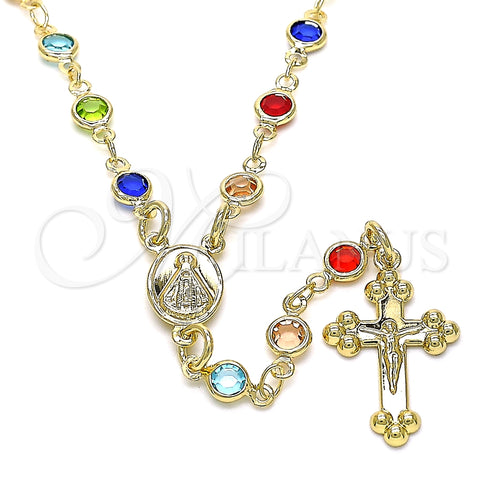 Rosario Mediano 09.326.0003.18 Oro Laminado, Diseño de Caridad del Cobre y Crucifijo, con Cristal Multicolor, Pulido, Tono Dorado