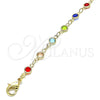 Rosario de Pulsera 09.326.0003.07 Oro Laminado, Diseño de Caridad del Cobre y Crucifijo, con Multicolor Cristal, Pulido, Tono Dorado