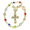Rosario de Pulsera 09.326.0003.07 Oro Laminado, Diseño de Caridad del Cobre y Crucifijo, con Multicolor Cristal, Pulido, Tono Dorado