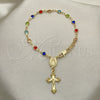Rosario de Pulsera 09.326.0003.07 Oro Laminado, Diseño de Caridad del Cobre y Crucifijo, con Multicolor Cristal, Pulido, Tono Dorado