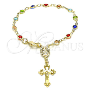 Rosario de Pulsera 09.326.0003.07 Oro Laminado, Diseño de Caridad del Cobre y Crucifijo, con Multicolor Cristal, Pulido, Tono Dorado