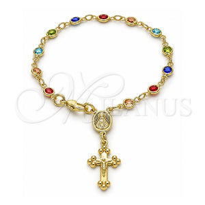 Rosario de Pulsera 09.326.0003.07 Oro Laminado, Diseño de Caridad del Cobre y Crucifijo, con Multicolor Cristal, Pulido, Tono Dorado
