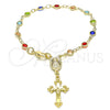 Rosario de Pulsera 09.326.0003.07 Oro Laminado, Diseño de Caridad del Cobre y Crucifijo, con Multicolor Cristal, Pulido, Tono Dorado