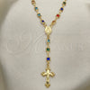 Rosario Mediano 09.326.0004.18 Oro Laminado, Diseño de Caridad del Cobre y Crucifijo, con Cristal Multicolor, Pulido, Tono Dorado