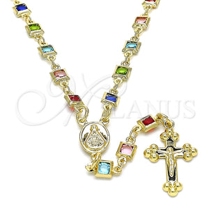 Rosario Mediano 09.326.0004.18 Oro Laminado, Diseño de Caridad del Cobre y Crucifijo, con Cristal Multicolor, Pulido, Tono Dorado