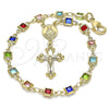 Rosario de Pulsera 09.326.0004.07 Oro Laminado, Diseño de Caridad del Cobre y Crucifijo, con Multicolor Cristal, Pulido, Tono Dorado