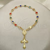 Rosario de Pulsera 09.326.0004.07 Oro Laminado, Diseño de Caridad del Cobre y Crucifijo, con Multicolor Cristal, Pulido, Tono Dorado