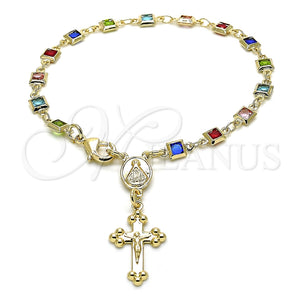 Rosario de Pulsera 09.326.0004.07 Oro Laminado, Diseño de Caridad del Cobre y Crucifijo, con Multicolor Cristal, Pulido, Tono Dorado