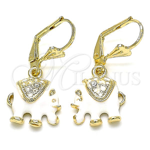 Arete Colgante 02.351.0058 Oro Laminado, Diseño de Elefante, con Blanca Cristal, Esmaltado Blanco, Tono Dorado