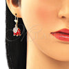 Arete Colgante 02.351.0058.1 Oro Laminado, Diseño de Elefante, con Blanca Cristal, Esmaltado Rojo, Tono Dorado