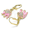Arete Colgante 02.351.0058.5 Oro Laminado, Diseño de Elefante, con Blanca Cristal, Esmaltado Rosado, Tono Dorado