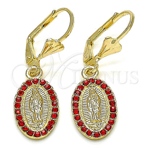 Arete Colgante 02.351.0013.2 Oro Laminado, Diseño de Guadalupe, con Granate Cristal, Pulido, Tono Dorado