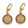 Arete Colgante 02.351.0020.2 Oro Laminado, Diseño de San Benito, con Granate Cristal, Pulido, Tono Dorado