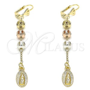 Arete Largo 02.351.0060 Oro Laminado, Diseño de Guadalupe, Pulido, Tres Tonos
