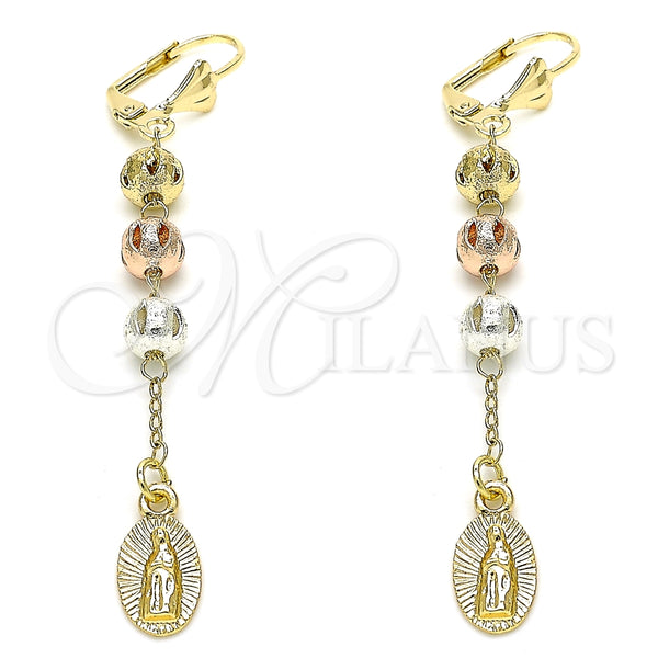 Arete Largo 02.351.0060 Oro Laminado, Diseño de Guadalupe, Pulido, Tres Tonos