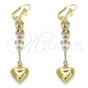 Arete Largo 02.351.0062 Oro Laminado, Diseño de Corazón, Pulido, Tres Tonos