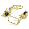 Arete Colgante 02.351.0064.2 Oro Laminado, Diseño de Delfín, con Negro Cristal, Pulido, Tono Dorado