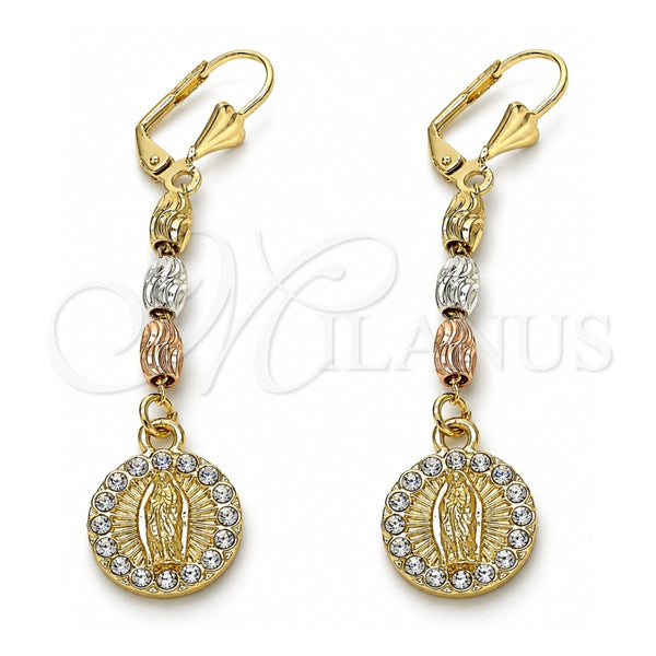 Arete Largo 02.351.0028.1 Oro Laminado, Diseño de Guadalupe, con Blanca Cristal, Diamantado, Tono Dorado