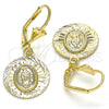 Arete Colgante 02.351.0065 Oro Laminado, Diseño de Guadalupe, Diamantado, Tono Dorado