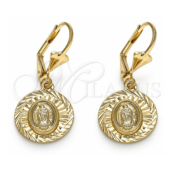 Arete Colgante 02.351.0065 Oro Laminado, Diseño de Guadalupe, Diamantado, Tono Dorado