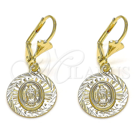 Arete Colgante 02.351.0065 Oro Laminado, Diseño de Guadalupe, Diamantado, Tono Dorado