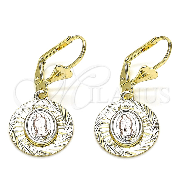Arete Colgante 02.351.0065.1 Oro Laminado, Diseño de Guadalupe, Diamantado, Tres Tonos