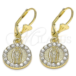 Arete Colgante 02.351.0029.1 Oro Laminado, Diseño de Guadalupe, con Blanca Cristal, Pulido, Tono Dorado