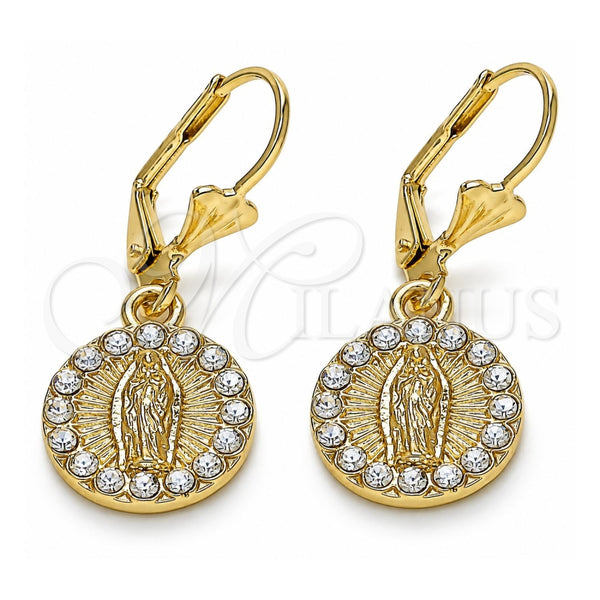 Arete Colgante 02.351.0029.1 Oro Laminado, Diseño de Guadalupe, con Blanca Cristal, Pulido, Tono Dorado