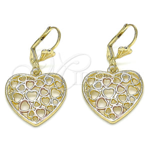 Arete Colgante 02.351.0069 Oro Laminado, Diseño de Corazón, Pulido, Tres Tonos
