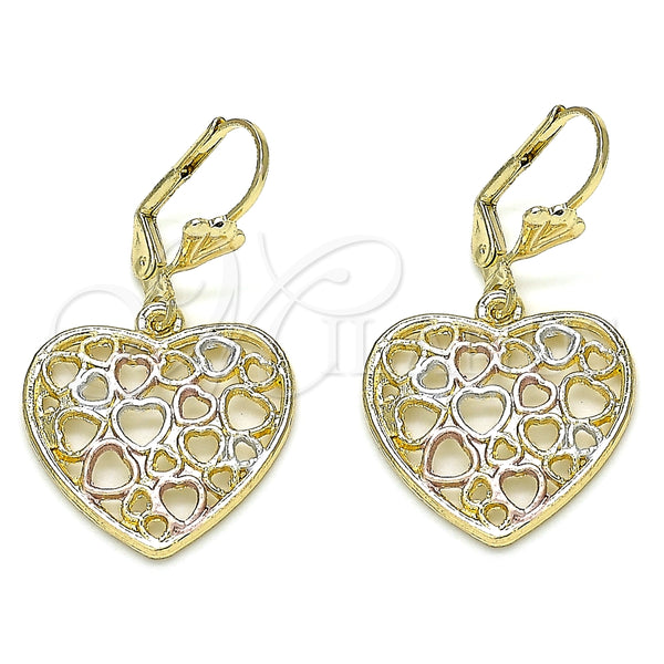 Arete Colgante 02.351.0069 Oro Laminado, Diseño de Corazón, Pulido, Tres Tonos