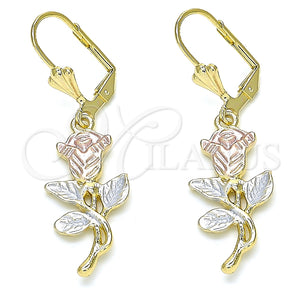 Arete Colgante 02.351.0070.1 Oro Laminado, Diseño de Flor y Oja, Pulido, Tres Tonos