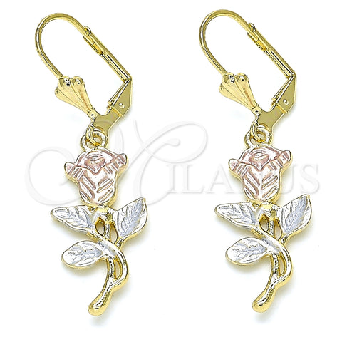 Arete Colgante 02.351.0070.1 Oro Laminado, Diseño de Flor y Oja, Pulido, Tres Tonos